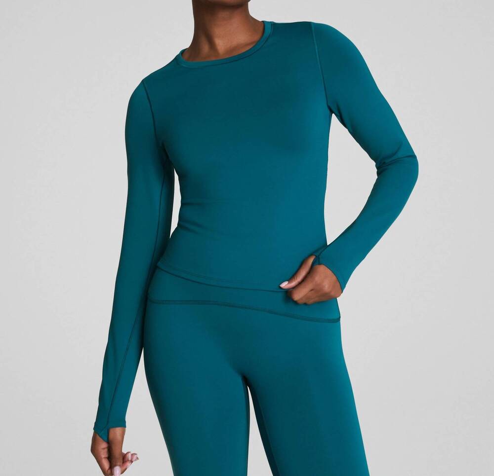 NEW SPANX secret sweat long sleeve tee in emerald bay